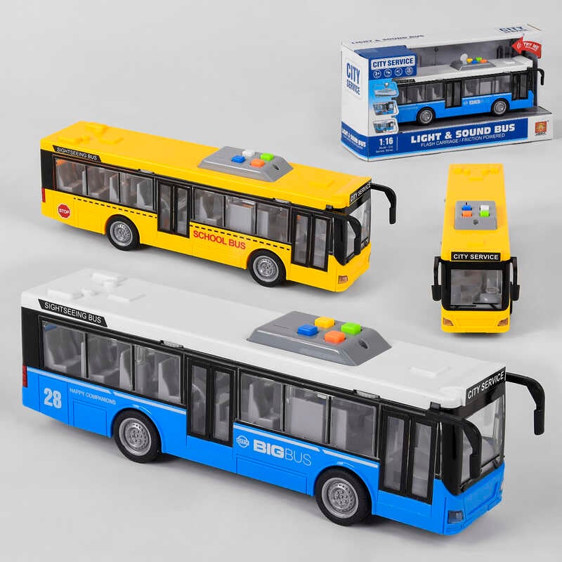 Автобус WY 910 AB (24) 2 види, інерція, світло, звук, в коробці