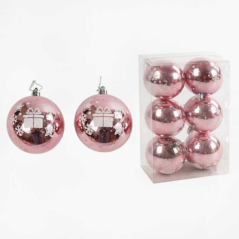 Новорічні прикраси C 67690 (64) 6 штук, кульки, D=8 см, у слюді