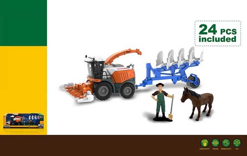 Комбайн 550-37 K (24/2) підсвічування, звуки транспорту, інерція, гумові колеса,фігурка людини й коня, навісне обладнання від’єднується, в коробці