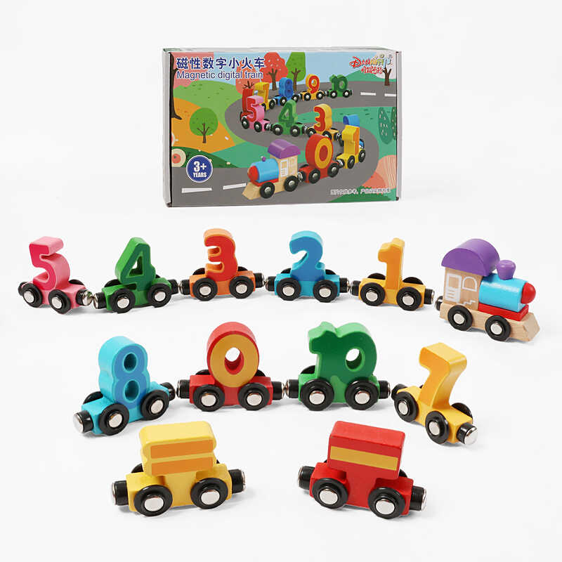 Потяг магнітний C 74134 (30) довжина 102 см, дерев’яні цифри (від 0 до 10) та арифметичні знаки, локомотив, на колесах, з магнітами, в коробці