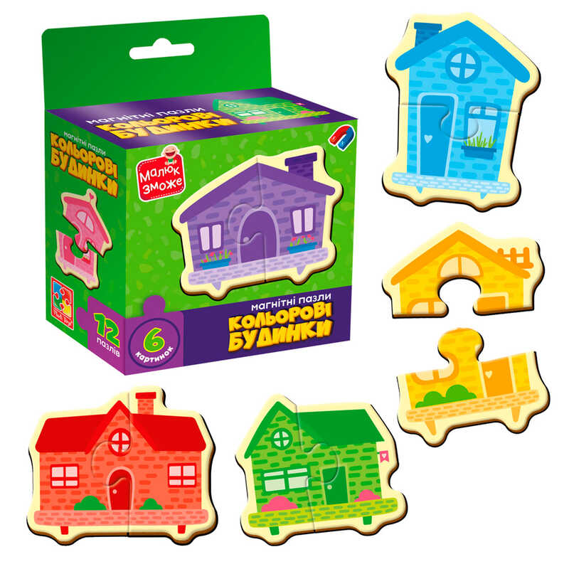 гр Магнітні пазли "Кольорові будинки" VT1733-03 (20) "Vladi Toys", 6 картинок (12 деталей), в коробці