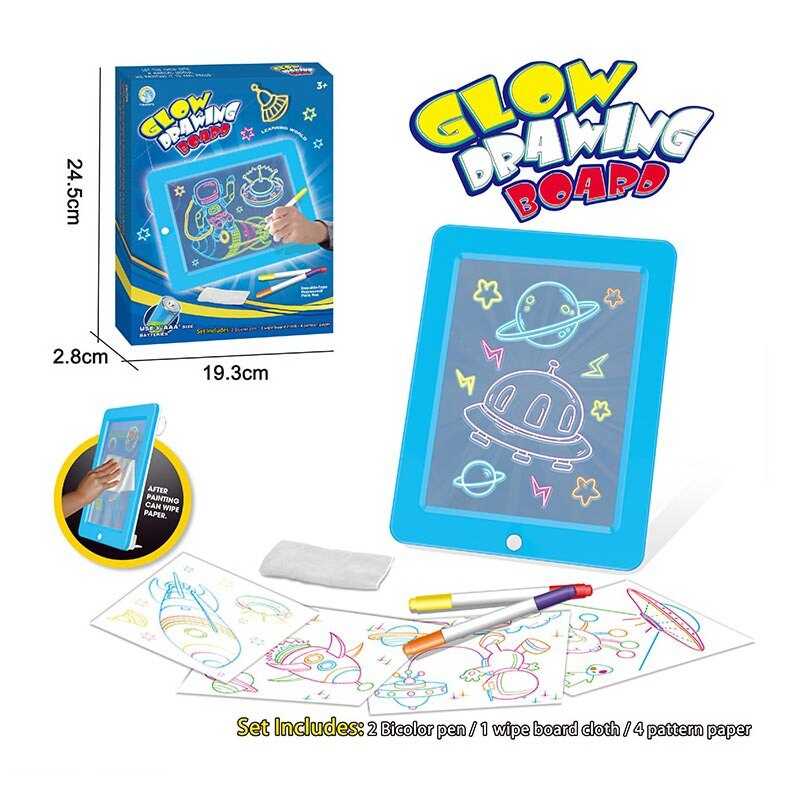 Дошка для малювання YM 2303 (72/2) підсвічування, 2 двосторонніх маркери, 8 трафаретів, в коробці