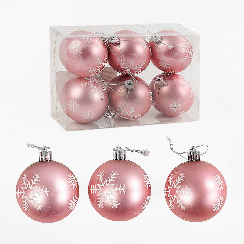 Новорічні прикраси C 67675 (120) 6 штук, кульки, D=6 см, у слюді