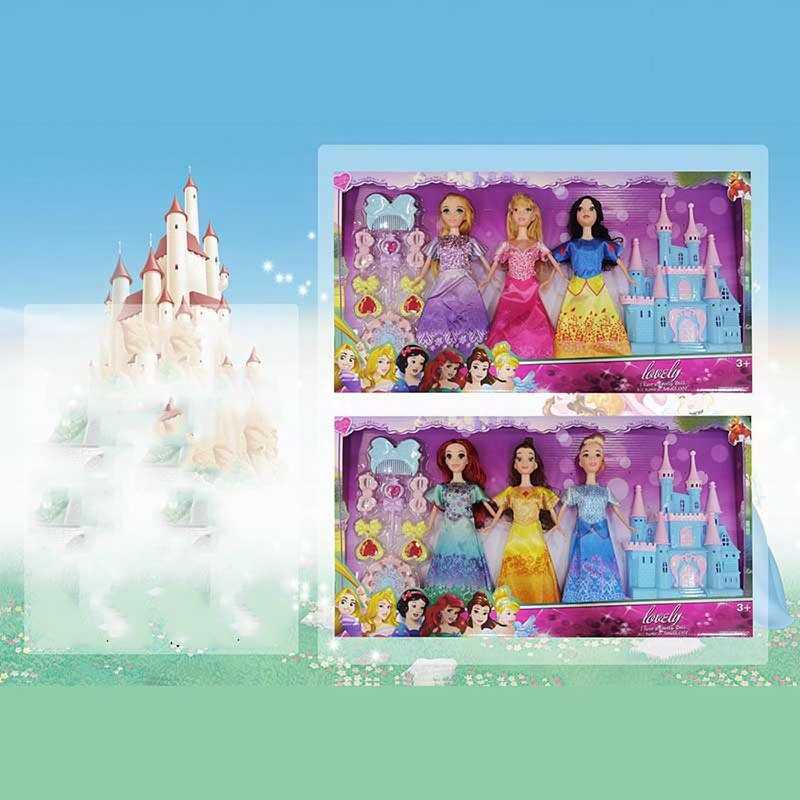 Набір ляльок K 016 B-1 (36/2) 3 ляльки, принцеси, знімний одяг, аксесуари, замок, висота 28 см, в коробці