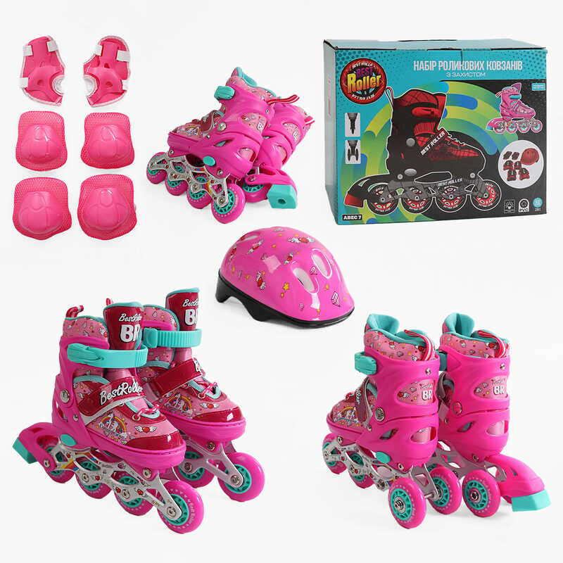 Ролики 10588-S розмір 28-31 (6) колеса PVC, устілка 17 - 19 см, ПЕРЕДНЄ КОЛЕСО СВІТЛО, d – 6.5 см, шолом - 21х17 см, захист, в коробці