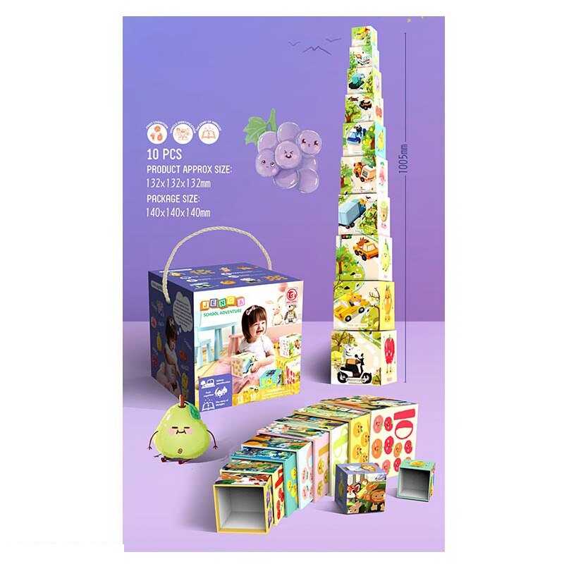 Розвивальна гра 88631 (60/2) кубики, пірамідка, цифри, фрукти, професії, написи англійською мовою, в коробці