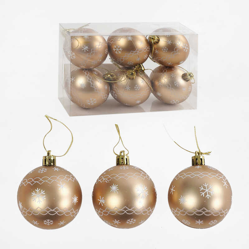 Новорічні прикраси C 67701 (120) 6 штук, кульки, D=6 см, у слюді