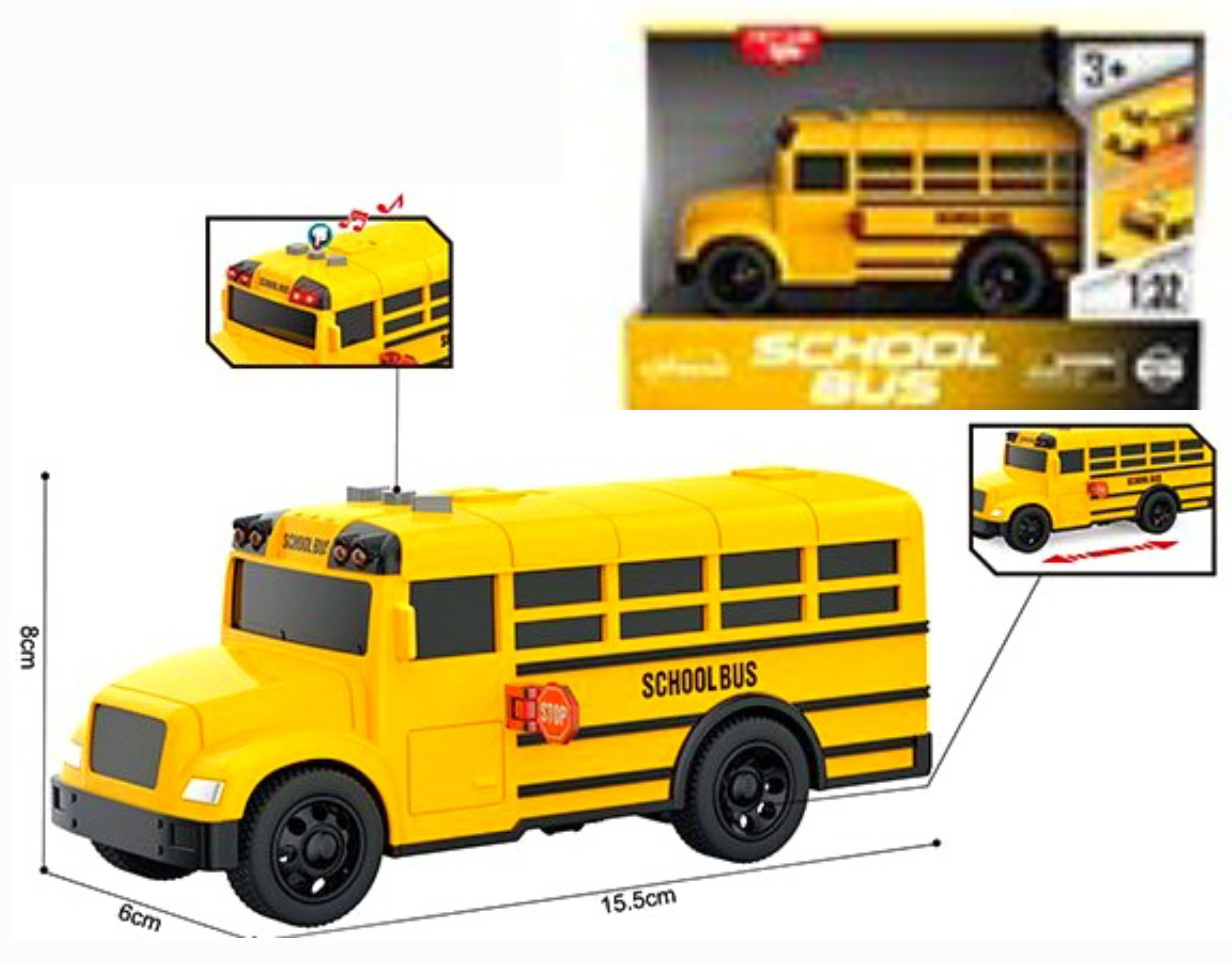 Машина «School bus» WY1128A  , інерція , шкільний автобус , світло , звук , коробка