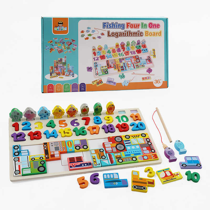 Логічна дерев’яна дошка C 73212 (40) магнітна риболовля, цифри, сортер, пазл, транспорт, в коробці