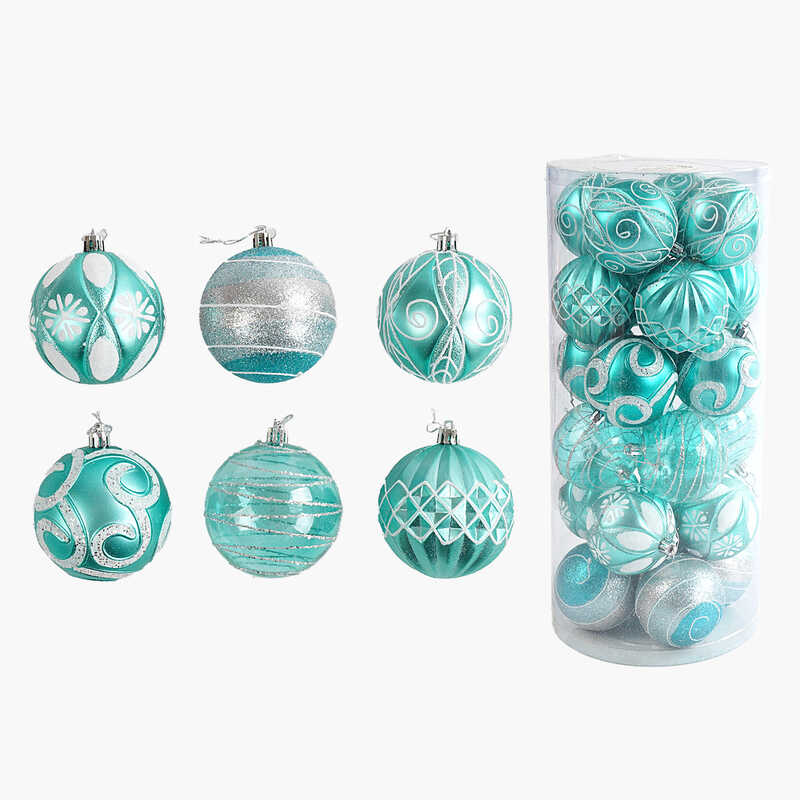 Новорічні прикраси C 67625 (18) 24 штуки, кульки, D = 7 см, у слюді