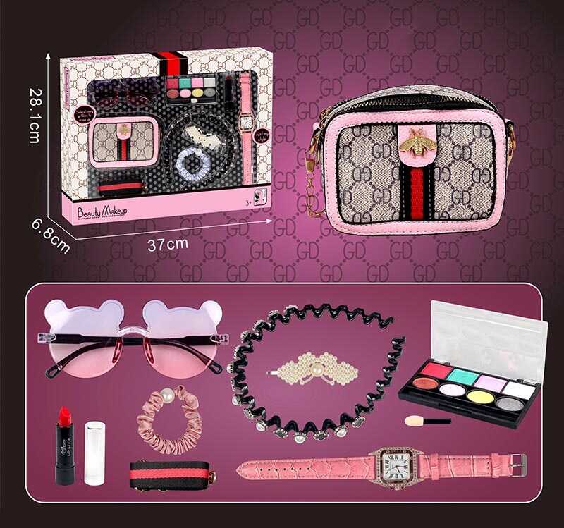 Набір аксесуарів A 6 (36/2)  сумочка, окуляри, помада, резинка та обруч для волосся, годинник, палетка тіней та аплікатор, в коробці