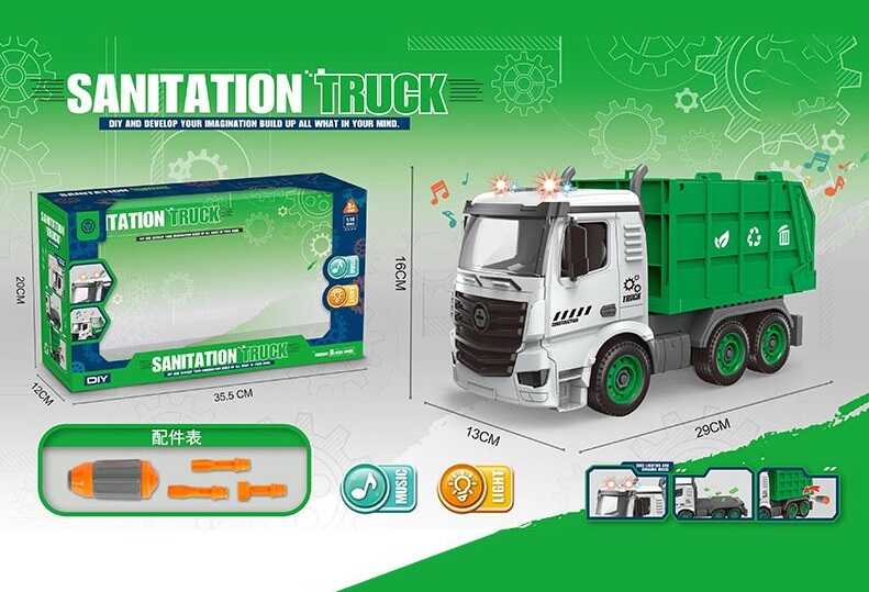 Спецтехніка D 998-1 A (28) "Сміттєвоз", світло, звук, відкидний борт, викрутка, масштаб 1:14, в коробці