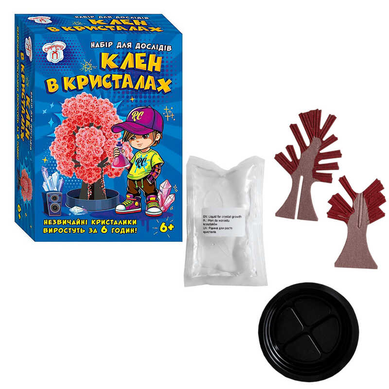 гр Набір для експериментів "Клен в кристалах (червоне)" 10114183У (95) "Ранок", розчин, основа, в коробці