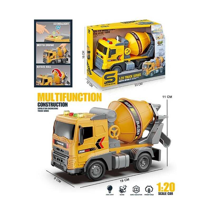 Спецтехніка JS 172 (48/2) "Бетонозмішувач",  масштаб 1:20, інерція, підсвічування, звуки, гумові колеса, рухомі елементи, в коробці