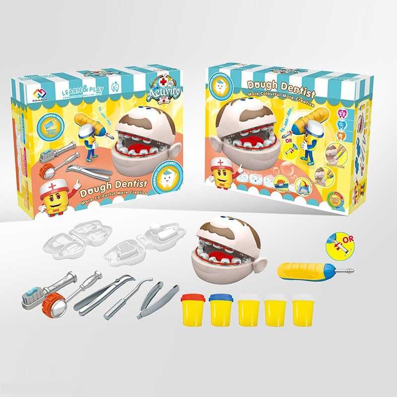 Тісто для ліплення ZY 88 (24/2) "Стоматолог", бормашина обертається, щелепи чоловічка, інструменти, 5 баночок тіста, 2 форми для ліплення, в коробці
