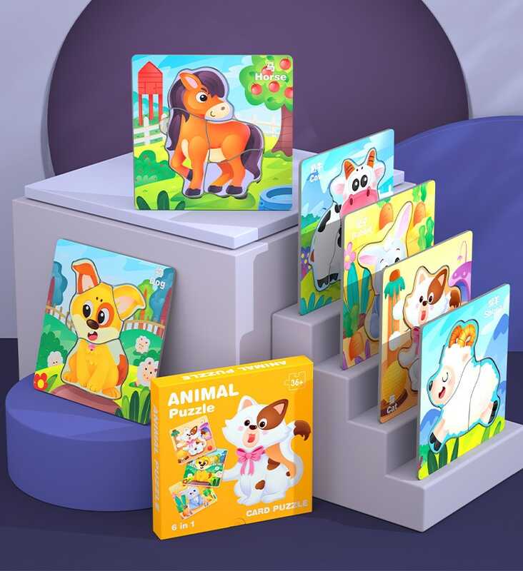 Пазли-вкладиші С 74365 (80) 6 дерев'яних дошок, 14х14 см, тематичні зображення, великі елементи-вкладиші, в коробці