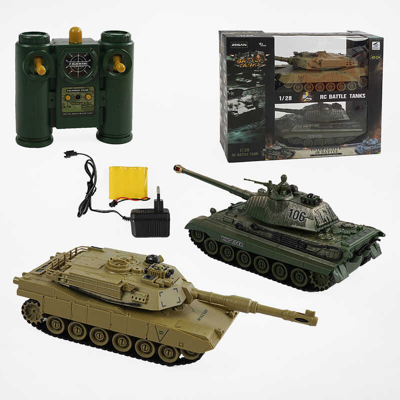 Танковий бій на радіокеруванні 99821 (8/2) 2 танки, акумулятори 4.8 V, пульти 2.4 GMHz, звуки, підсвічування, гумові гусені, рухлива башта, в коробці