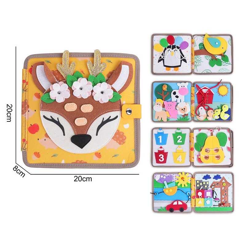 М'яка книжка-бізіборд 25007 (50) кульки, свійські тварини на липучках, шнурівки, пискавка, кольорові олівці, кран з гаком, сонечко обертається, в пакеті