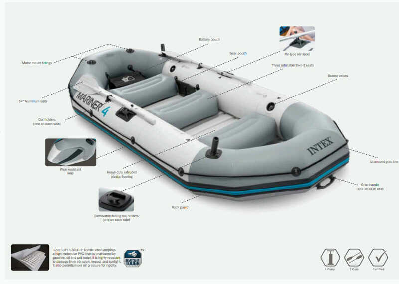 Intex Човен 68376 NP (1) "MARINER 4" Чотиримісний, Розмір:328x145x48 см