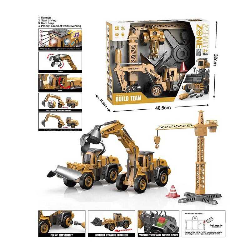 Набір спецтехніки YW 9101 B (18/2) підсвічування, звуки, інерційний механізм, рухливі елементи, інструменти, функціональний кран, в коробці