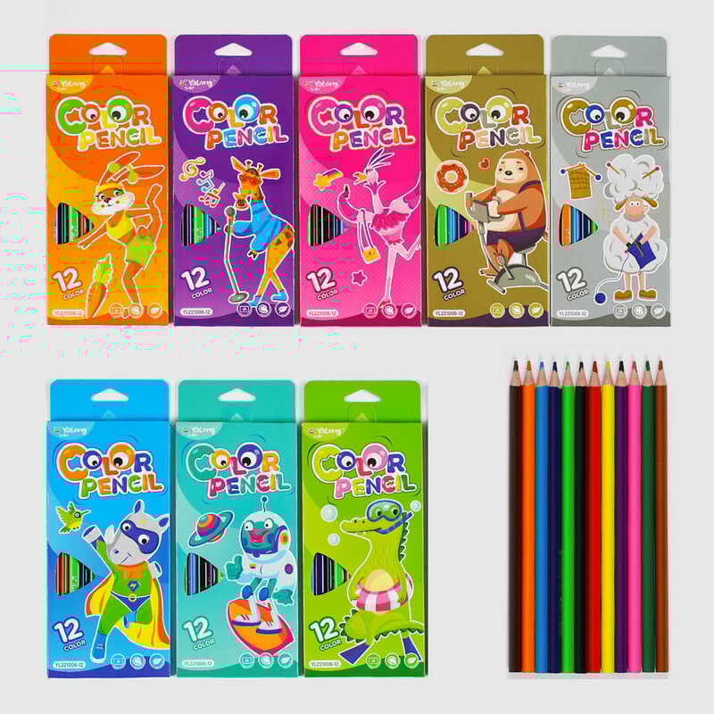 Олівці C 61992 (240) 8 видів, 12 шт в упаковці, 12 кольорів, в коробці, ВИДАЄТЬСЯ ТІЛЬКИ МІКС ВИДІВ