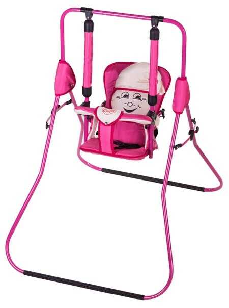 гр Гойдалка підлогова "Алінка"  4730 (1) малиновий каркас, малинова матерія, бежевий гномик