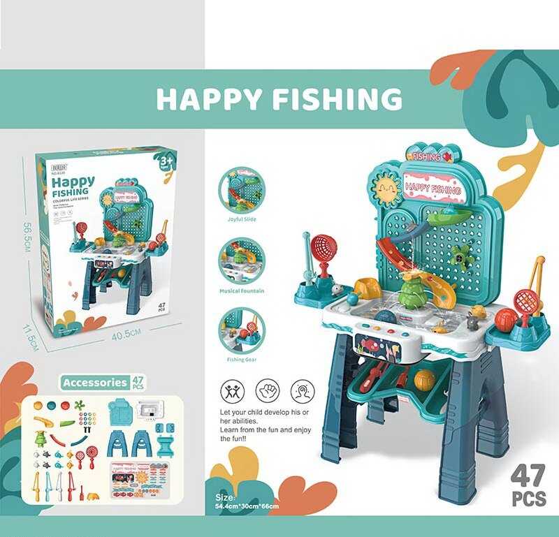 Ігровий столик 8139 (8) “Весела риболовля”, висота 66 см, 32 аксесуари, підсвічування, озвучування англійською, мелодії, в коробці