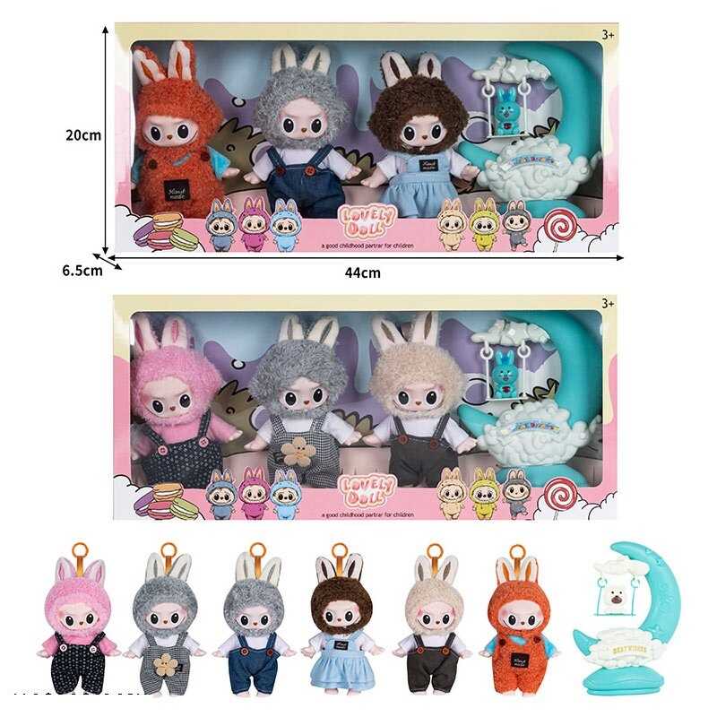 Набір героїв JZ 772 M8 (60/2) 2 види, 3 персонажі, брелки, рухливі кінцівки та голова, пластиковий місяць на підставці, знімний одяг, карабін, в коробці