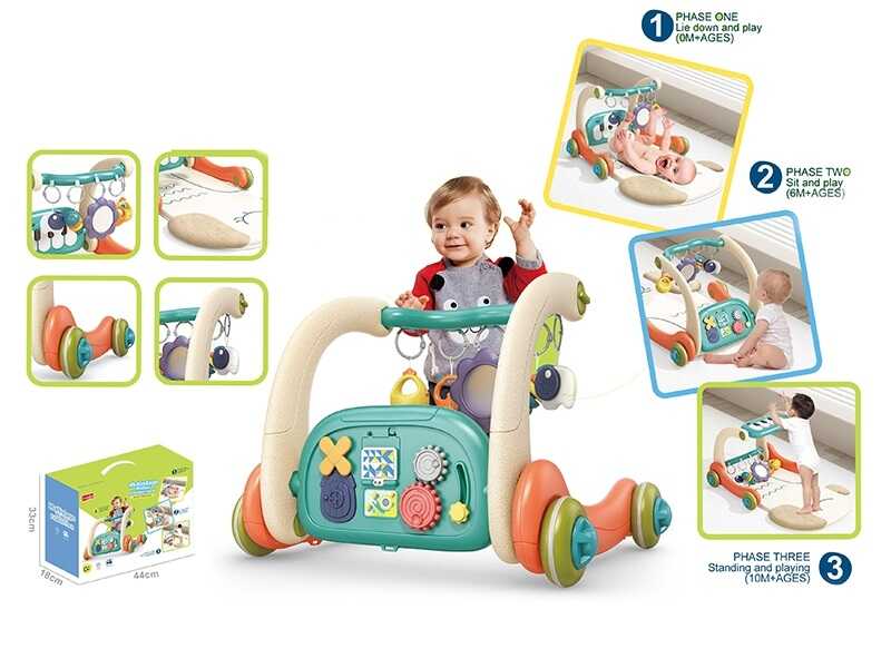 Ходунки 6660 (8/2) 3в1, килимок, бізіборд, 3 брязкальця-підвіски, люстерко, піаніно, мелодії, підсвічування, килимок 81х40 см, коробці