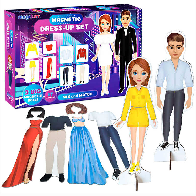 гр Набір магнітів "Fashion story" ML4032-08 EN (10) "Magdum", 37 магнітів, 2 магнітні ляльки, в коробці