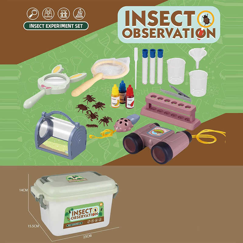 Набір дослідів W 615 (48) бінокль, пробірки, пінцет, лупу, сачок, флакони з "реактивами", моделі комах, в боксі