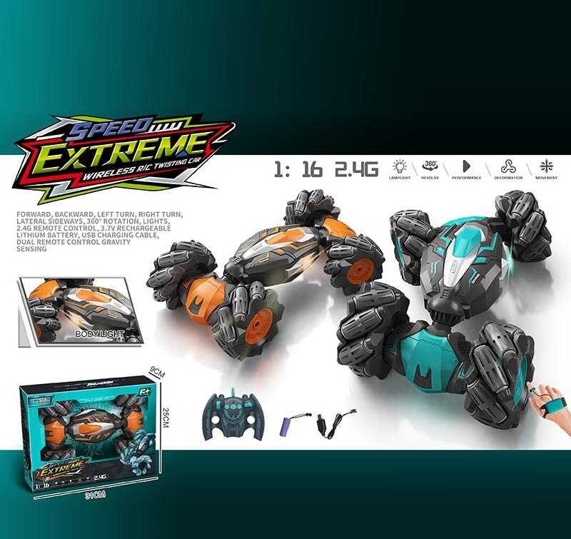 Машина на радіокеруванні YJ 096-2 A (24) 2 кольори, роликові колеса, підсвічування, зміна положення корпуса, USB-кабель, акум. 3.7V, масштаб 1:16, пульт 2.4G + сенсорний браслет, в коробці