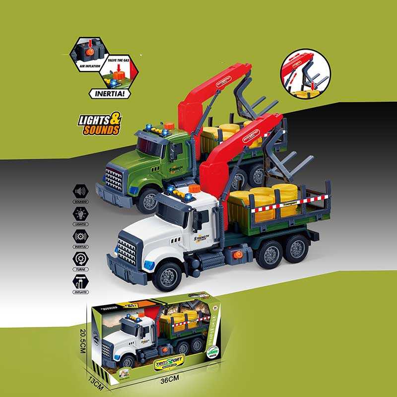 Машина музична 687-49 B (24/2) 2 кольори, "Вантажівка", підсвічування, звукові ефекти, механічне підіймання стріли, інерція, аксесуари, в коробці, ВИДАЄТЬСЯ МІКС ВИДІВ