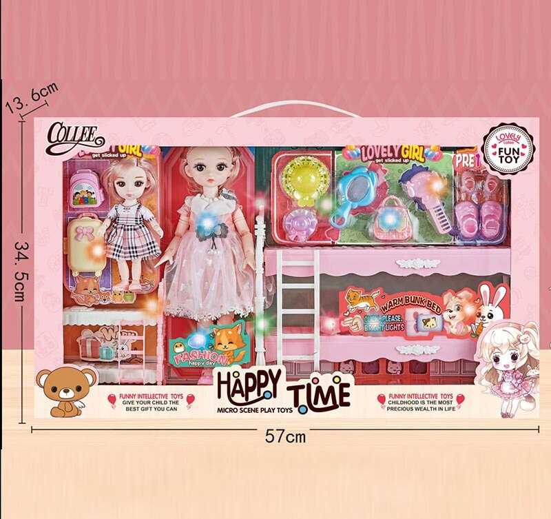 Набір ляльок 2027-18 (12) 2 ляльки, шарнірні суглоби, імітація скляних очей, підсвічування, аксесуари, велосипед, в коробці