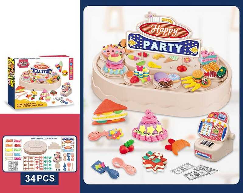 Тісто для ліплення 8639 (24/2) столик, що обертається, 10 кольорів тіста, форми, інструменти, наліпки, касовий апарат, в коробці