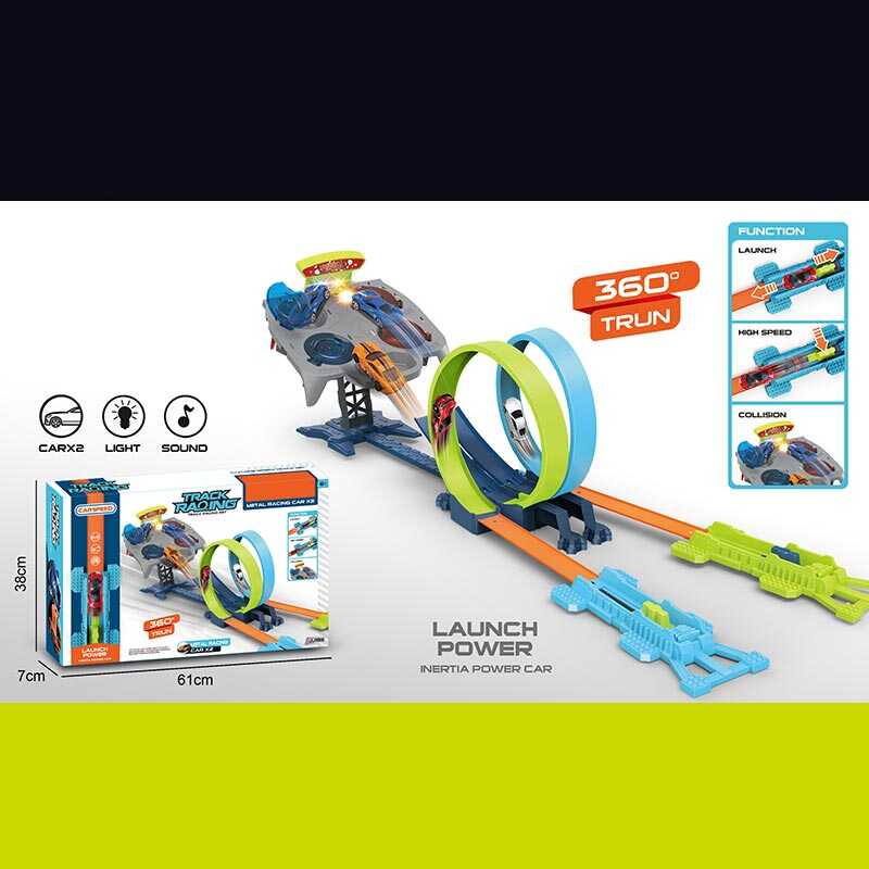 Трек JJ 165 (18) подвійний, 2 металопластикові машинки, інерція, трюкові петлі, “мішень” на батарейках, запускач, в коробці