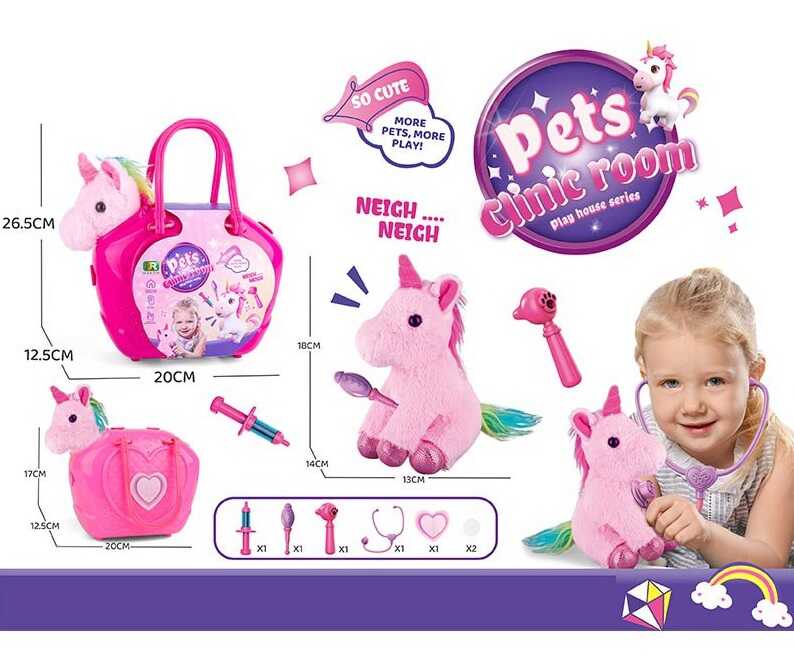 Улюбленець DR 5102 (48/2) “Єдиноріг”, м’яка іграшка, медичне приладдя, сумка-переноска, 7 аксесуарів, в сумці