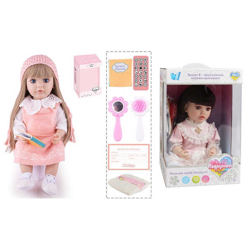 Інтерактивна лялька TK 1250-29 (9) "WToys", ОЗВУЧУВАННЯ УКРАЇНСЬКОЮ МОВОЮ, висота 55 см, пульт, на батарейках, аксесуари, рухає кінцівками, казки, пісні, віршики, скоромовки, відповідає на запитання, звуки тварин, мелодії, повторюшка, в коробці