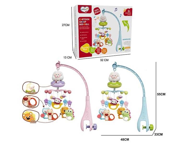 Карусель музична 368-14 (36/2) 2 кольори, мелодії, підсвічування, таймер, 5 підвісок-брязкалець, пульт, в коробці
