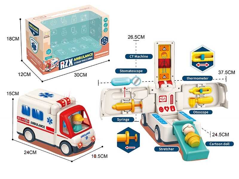 Машина 89-509 A (24) звук, підсвічування, фігурки лікаря, пацієнта, медичне обладнання, в коробці