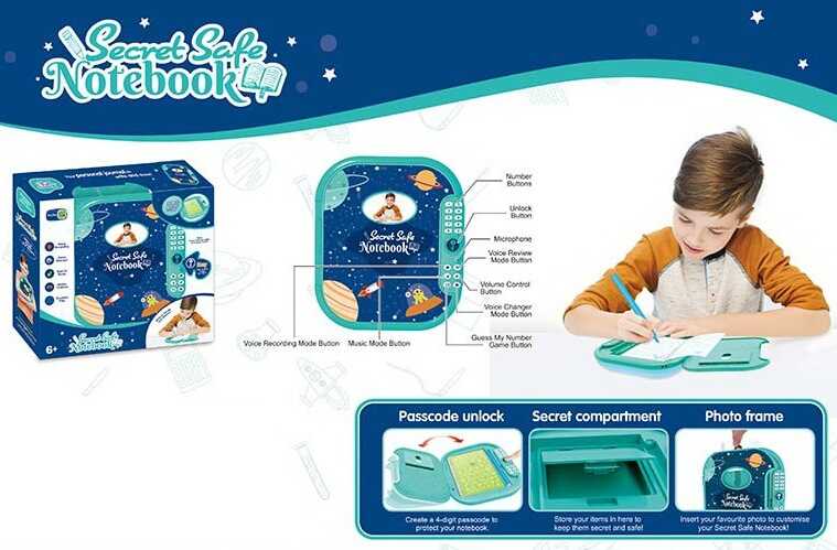 Сейф з блокнотом WF 3006 A (48/2) звук, пісні, світло, блокнот з фломастером, в коробці