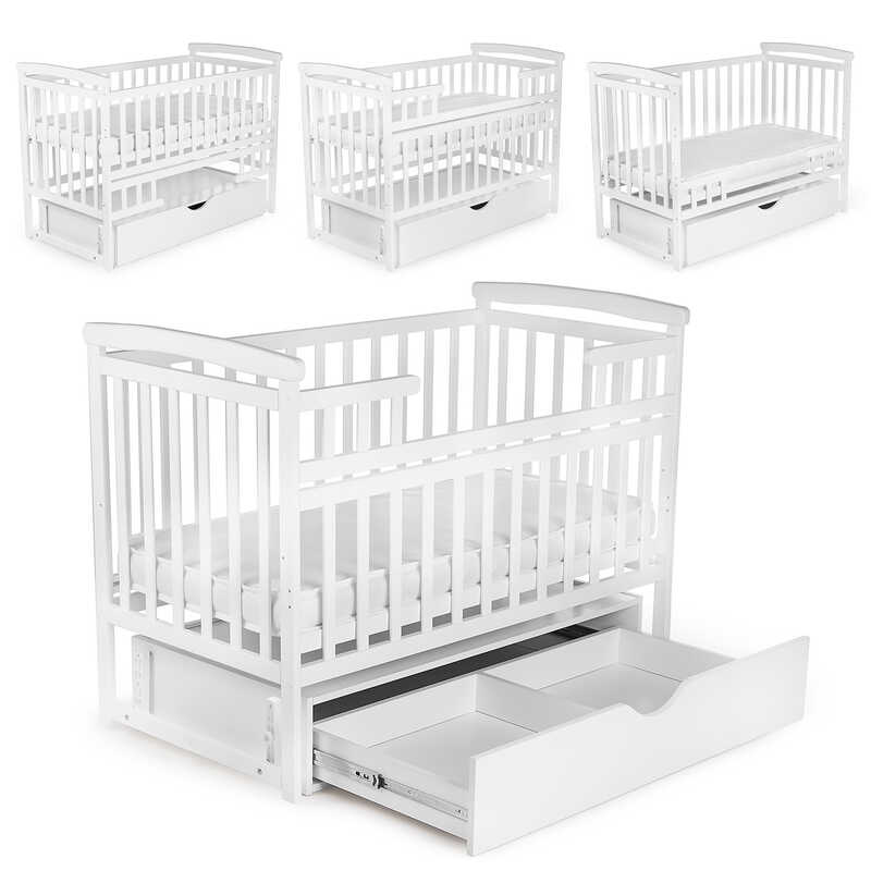 гр Ліжечко "Трансформер" колір - білий, з шухлядою DS-101 (1) маятниковий механізм