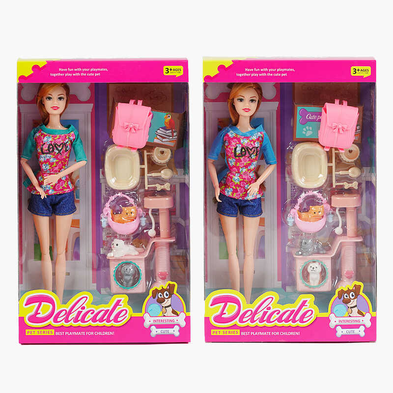 Лялька LY 66-3 (96/2) 2 види, висота 30 см, суглоби на шарнірах, 3 фігурки улюбленців, аксесуари для них, зйомне взуття, в коробці