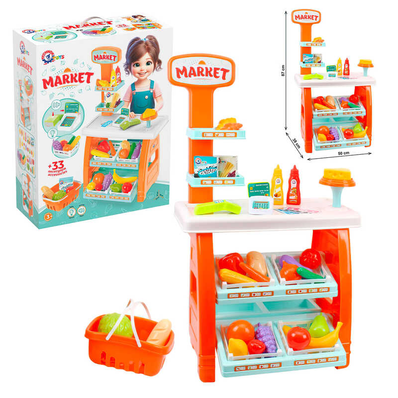 гр Іграшковий набір "Маркет" 0730 (3) "Technok Toys", 33 елементи, наліпки, гроші, банківський термінал, тортівниця, продукти, в коробці