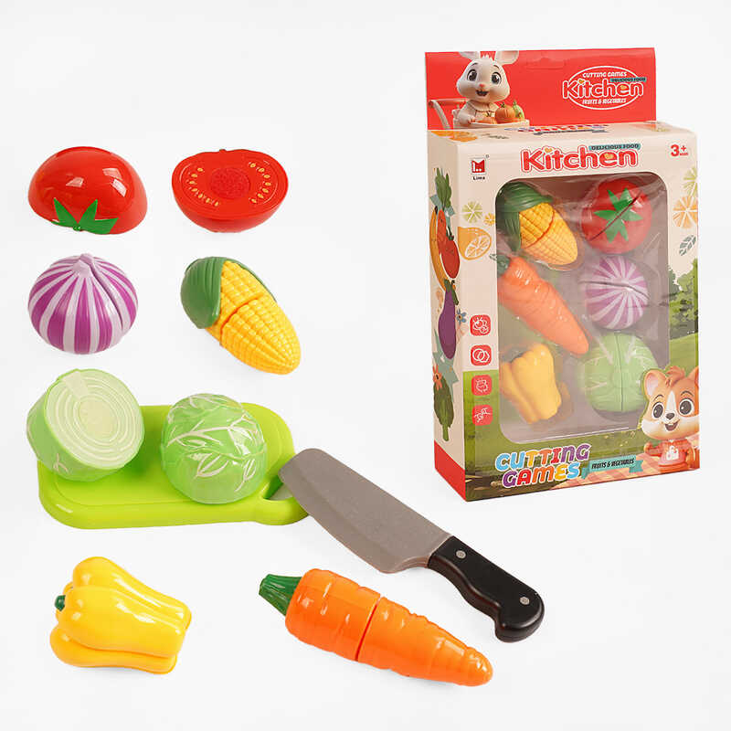 Продукти на липучках 1294 B (60/2) 6 овочів, ніж та дошка для нарізання, в коробці