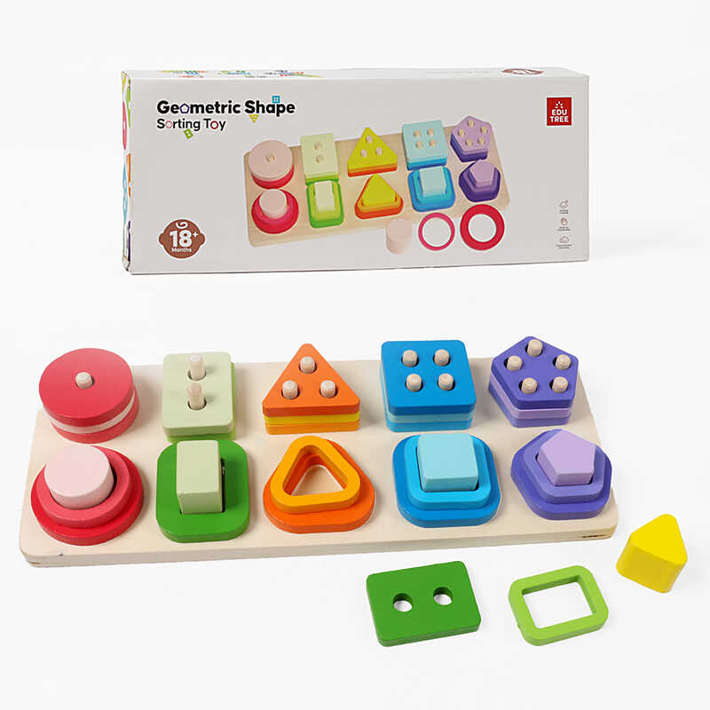 Дерев'яний геометричний сортер C 74023 (40) 31.5х12.5х1.2 см, геометричні фігури з різною кількістю отворів, в коробці