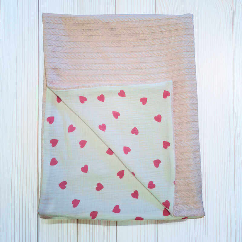 гр Плед дитячий для немовлят "Серце" 99877 (1) в’язане полотно, МУСЛІН, розмір 100*80 см "Bimbo"