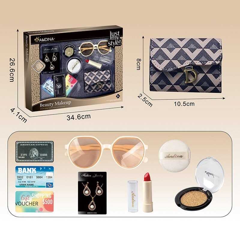 Набір аксесуарів 616-5 (60) гаманець, окуляри, прикраси, імітація косметики, муляжі карток, в коробці