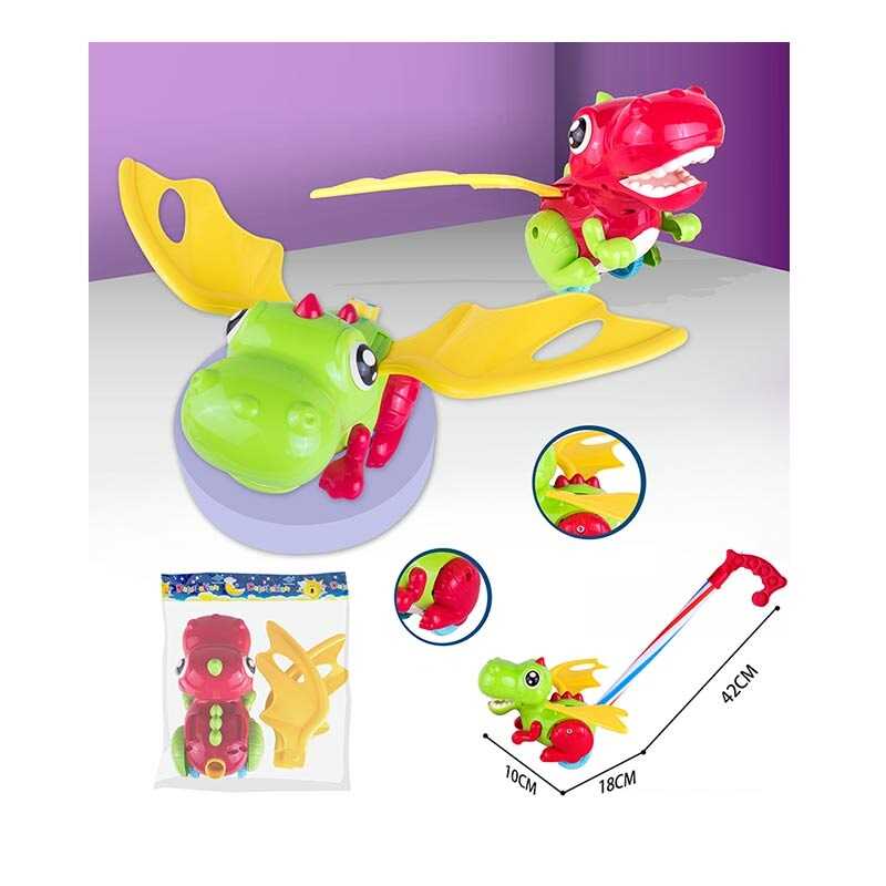 Каталка 389 (72/2) 2 види, на паличці, динозавр, з дзвіночком, у пакеті