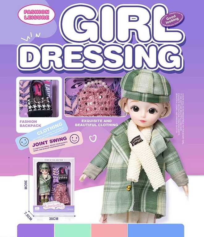 Лялька Q-A 30 (72/2) висота - 30 см, тіло — пластик, голова — гума, шарнірні з’єднання суглобів, знімне взуття, змінний одяг, аксесуари, в коробці